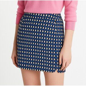 J. Crew Women's Skirt Blue Sz 4 Cotton Tweed Jet Set Geo Print Short Length Mod